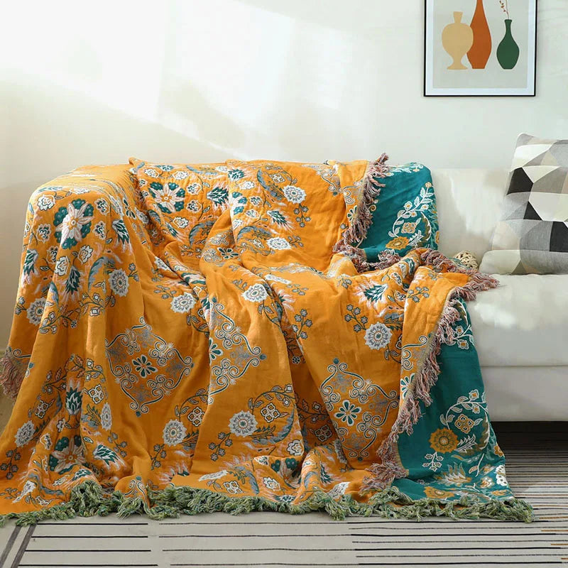Cozy Luxe | Cotton Blanket with Boho Jacquard and Versatile Comfort